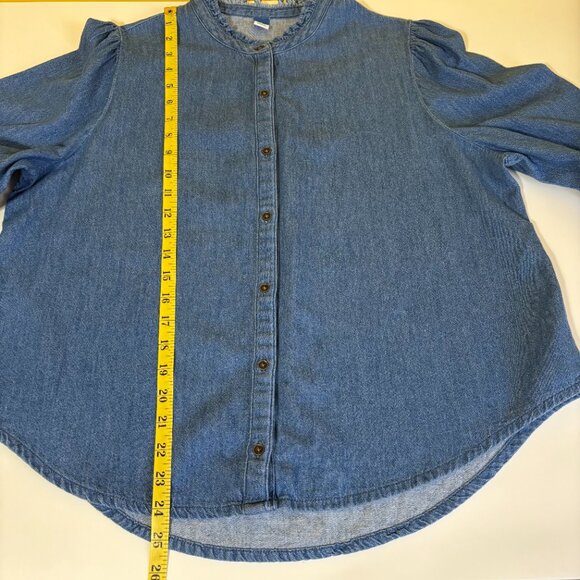 Old Navy Womens Denim Ruffle Collar Button Down Top Size‎ Large Balloon Sleeves - Picture 6 of 8